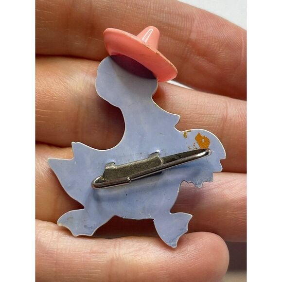 Vintage plastic Duck Brooch With Pink Hat & Flower pin - Picture 5 of 7